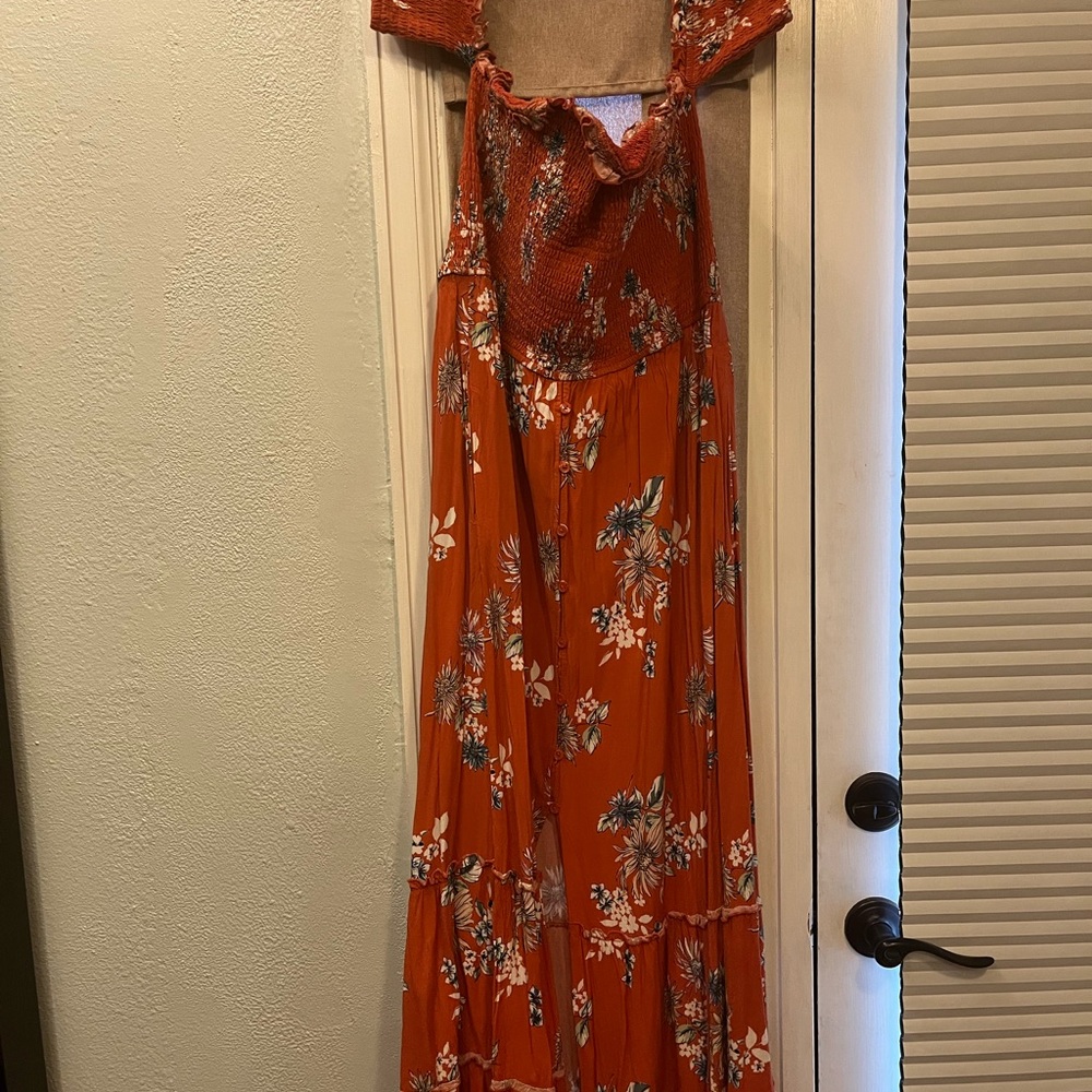Xhilaration Floral Burnt Orange Maxi Dress